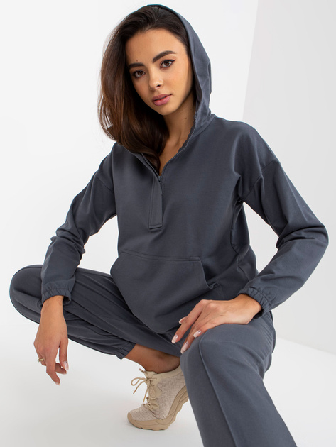Hurtownia Grafitowa gładka piżama bawełniana z kapturem