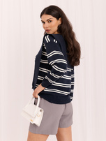 Granatowy damski sweter w paski w stylu old money