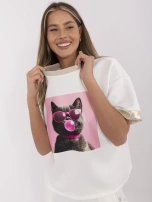 Ecru damska bluzka oversize z nadrukiem