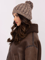 Hurt Ciemnobeżowa damska czapka z cyrkoniami