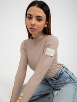Hurt Beżowa damska bluzka z półgolfem w prążek OCH BELLA 