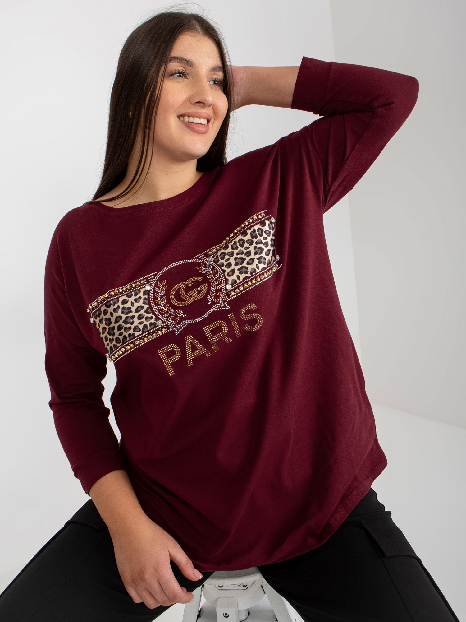Ciemnofioletowa bluzka bawełniana plus size