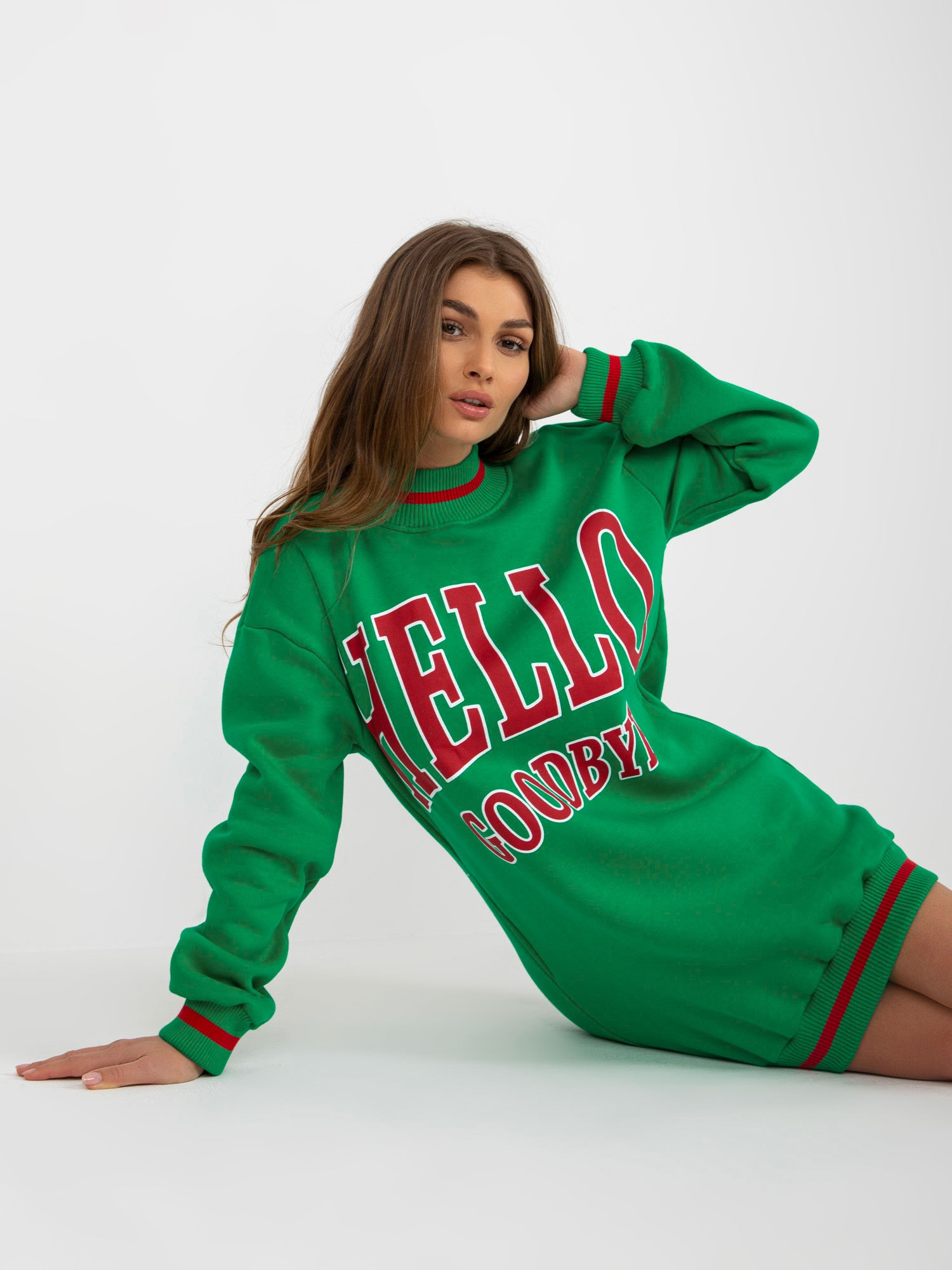 Wholesale Green Long Oversized Hoodie with Prints