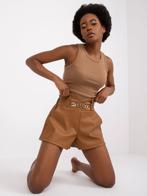 Camelowe szorty ze skóry ekologicznej Iwetta