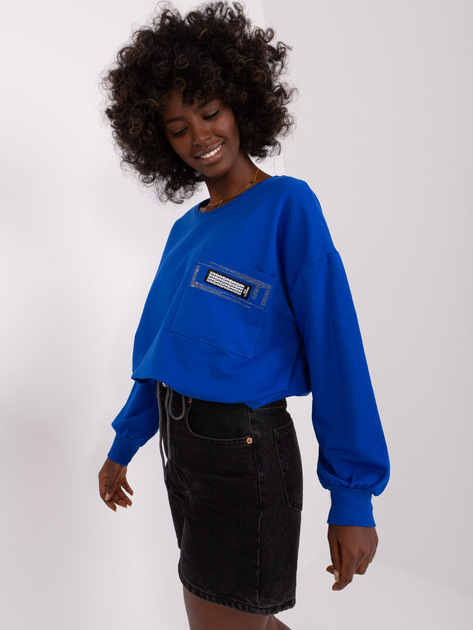 Hurt Kobaltowa krótka bluzka na co dzień z aplikacją