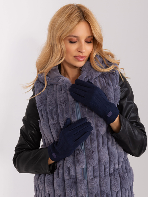 Hurt Granatowe gładkie rękawiczki damskie