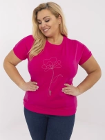 Fuksjowa damska bluzka plus size z aplikacjami