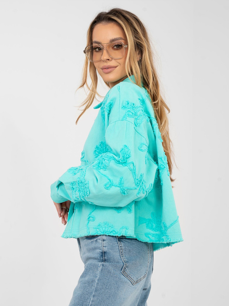 Turkusowa jeansowa kurtka z kieszenią RUE PARIS