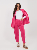 Fuksjowe sztruksowe spodnie typu marchewki RUE PARIS 