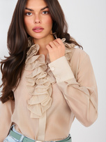 Beżowa elegancka koszula z żabotem 