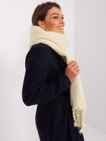 Hurt Jasnożółty gładki szal z frędzlami