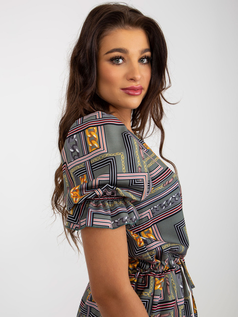 Hurt Khaki midi sukienka z printem i krótkim rękawem