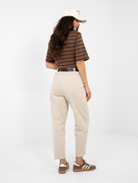 Beżowe damskie spodnie marchewki z sztruksu 