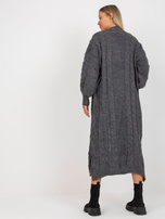 Hurtownia Ciemnoszary maxi kardigan z kieszeniami RUE PARIS 