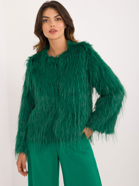 Hurt Zielona damska kurtka futrzana zapinana na haftki