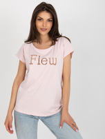 Hurtownia Jasnoróżowy t-shirt jednokolorowy z napisem