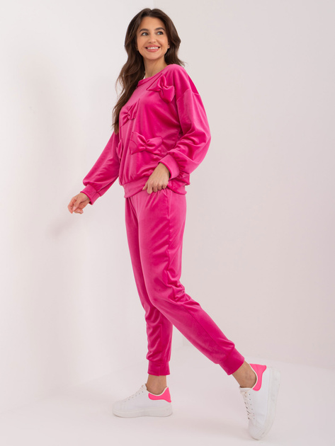 Hurtownia Fuksjowy komplet welurowy z kokardkami