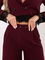 Burgundowe garniturowe spodnie palazzo RUE PARIS 