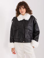 Hurt Czarno-biała kurtka zimowa z ozdobnym futerkiem