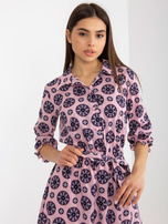 Hurt Jasnofioletowa midi sukienka z printem i kołnierzem