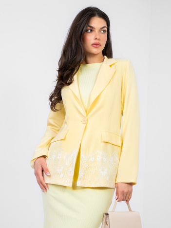 Pastelowa żółta elegancka marynarka z koronką