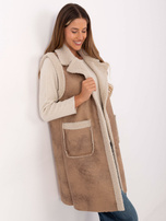 Beżowa długa kamizelka z kożuszkiem 