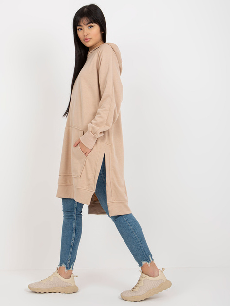 Hurt Beżowa dresowa sukienka basic  oversize z kapturem 