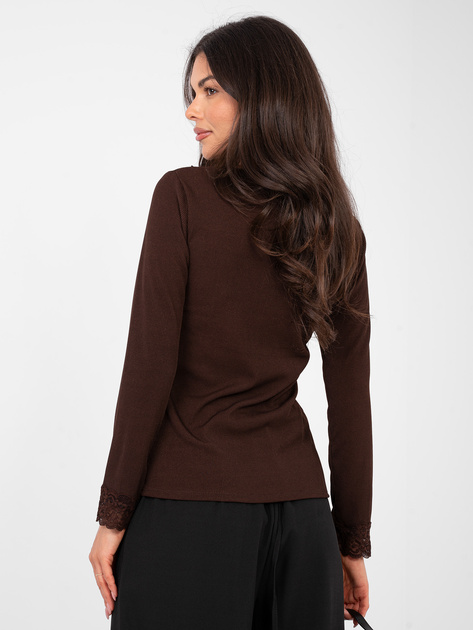Czekoladowa bluzka z koronkowym wykończeniem