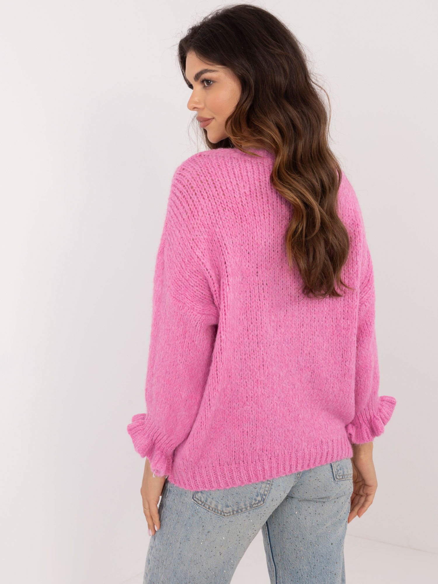 Hurtownia Brudnoróżowy sweter oversize z wełną 