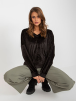 Hurtownia Czarna welurowa bluza bez kaptura z dekoltem V