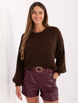 Ciemnobrązowy damski sweter oversize z wełną 
