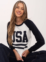 Biało-granatowa bluza z nadrukiem Samantha RUE PARIS