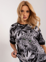 Hurtownia Czarny luźny t-shirt z motywem zwierzęcym