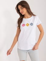 Hurt Biały t-shirt z ażurową aplikacją BASIC FEEL GOOD