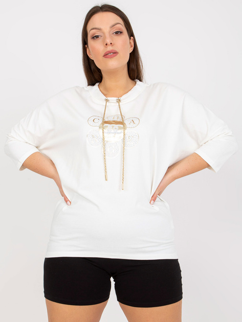 Ecru bluzka plus size z aplikacją i nadrukiem