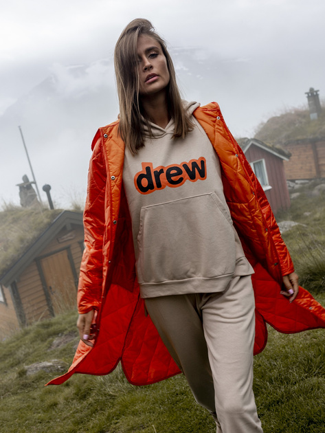 Beżowy dwuczęściowy komplet dresowy z nadrukiem