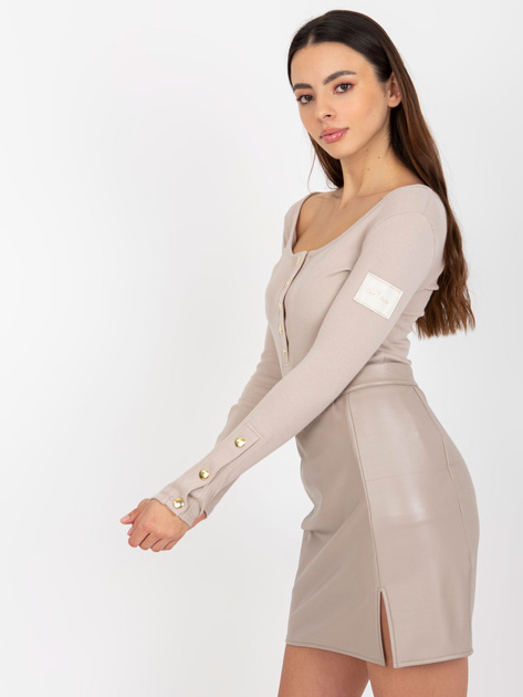 Hurtownia Beżowa dopasowana bluzka w prążek OCH BELLA