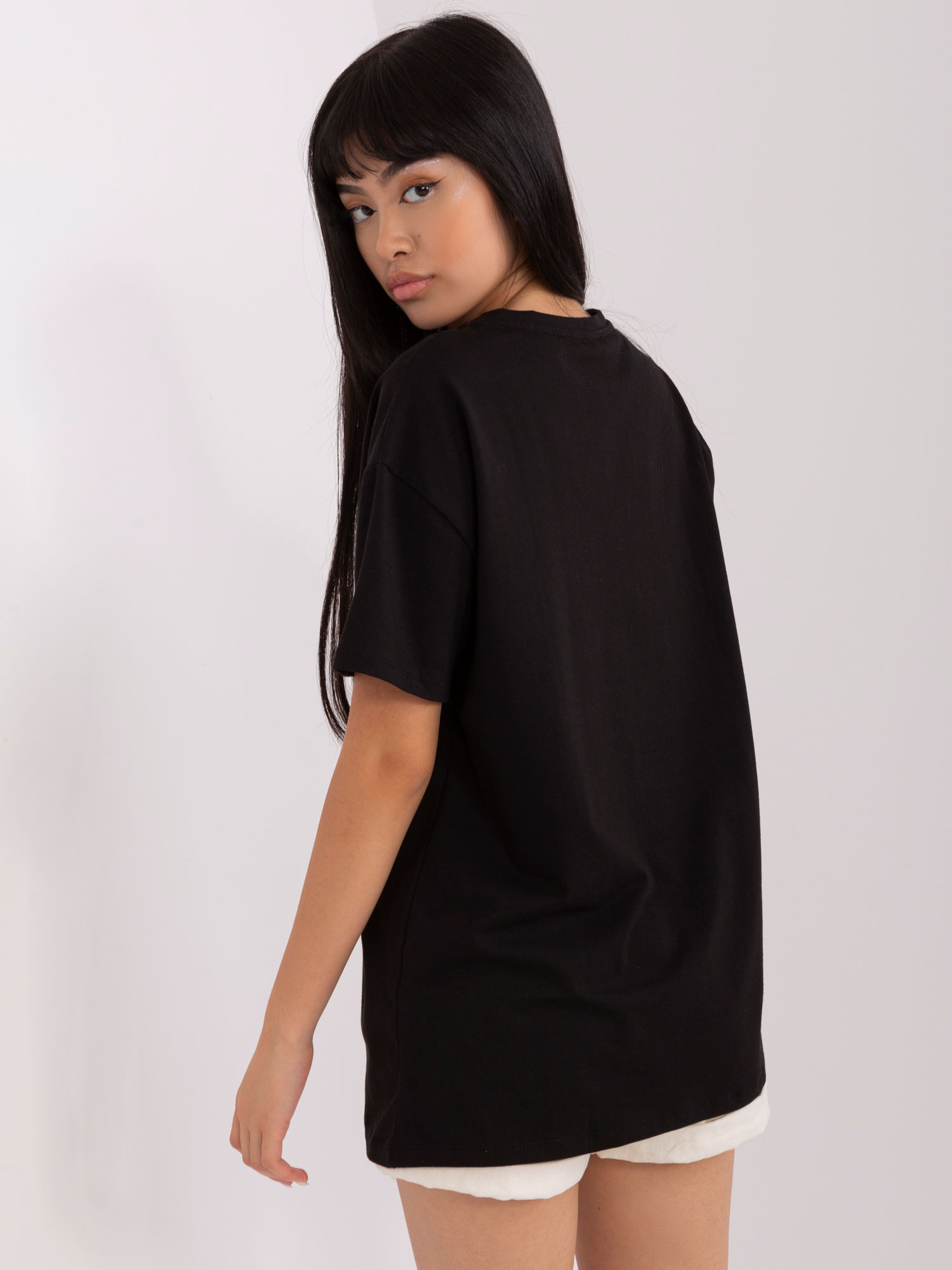 Hurt Czarny t-shirt oversize z nadrukiem OCH BELLA