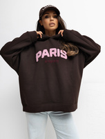 Čokoládová oversize mikina s nášivkou RUE PARIS.