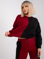 Bordowo-czarny komplet dresowy plus size z bawełny Amishi 