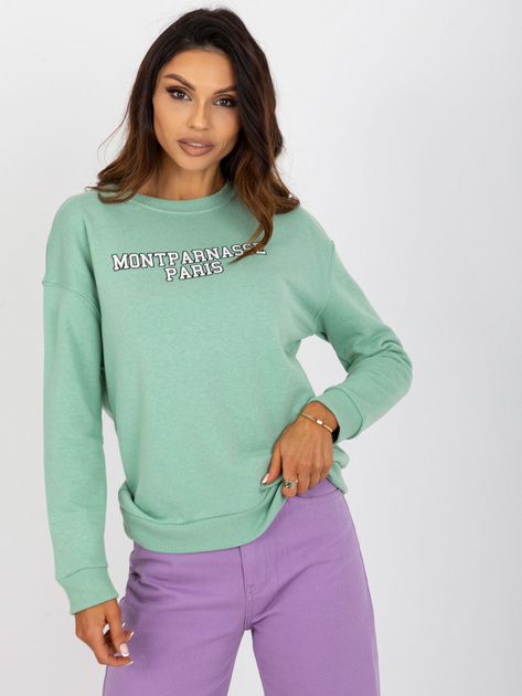 Hurt Jasnozielona dresowa bluza bez kaptura z nadrukiem