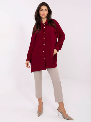 Bordowa długa koszula z bufiastym rękawem