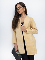 Dark yellow women's cardigan with pockets.