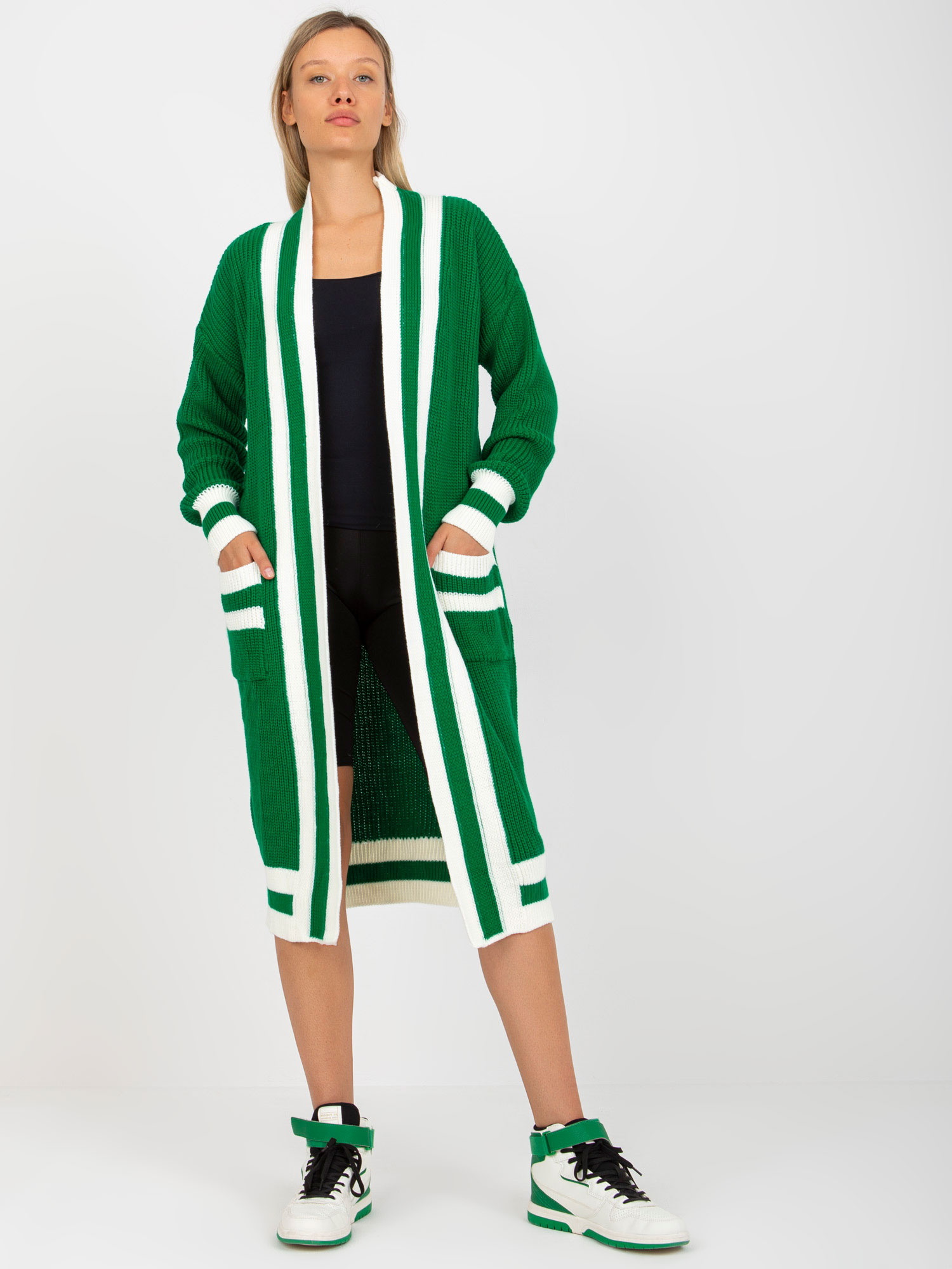 Zielony długi kardigan oversize RUE PARIS