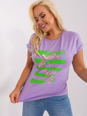 Hurt Jasnofioletowa bluzka plus size z nadrukiem