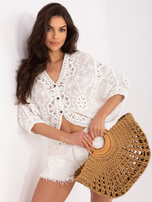 Ecru letni sweter o kroju nietoperza 