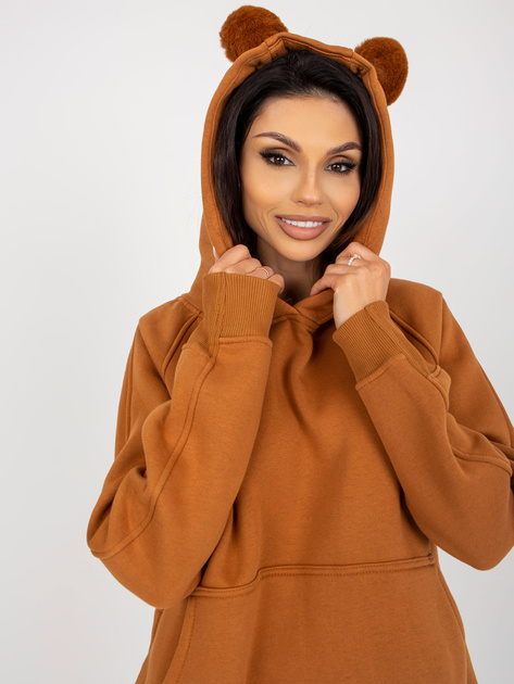 Hurt Jasnobrązowa dresowa bluza kangurka z kapturem