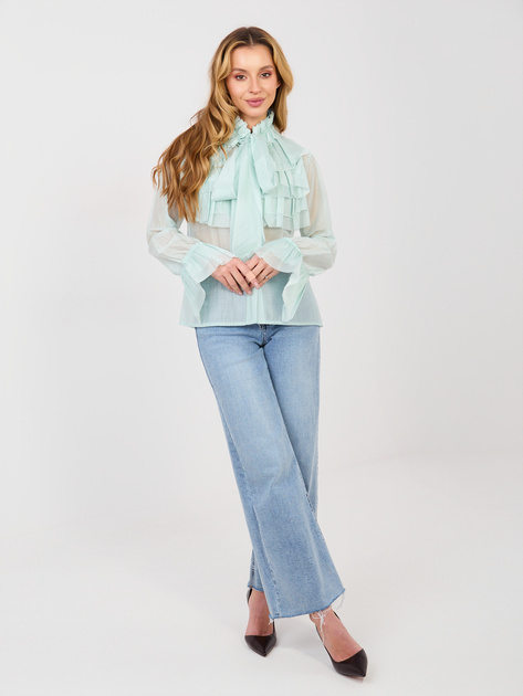 Jasnomiętowa rozpinana koszula z rękawem typu dzwon