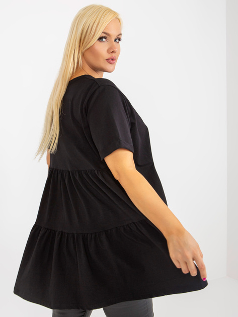Hurt Czarna długa bluzka plus size basic z falbaną