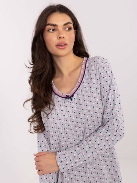 Szara luźna koszula nocna z kokardką